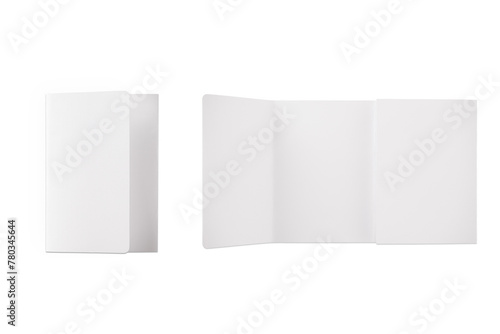 Double gate fold vertical four panel brochure blank white template for mock up. 3d illustration.