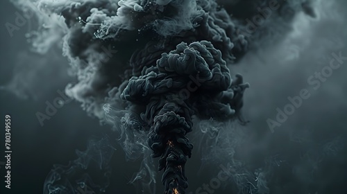 Ominous Black Flame Releasing Hazardous Carcinogenic Fumes in Dramatic Smoky Atmosphere