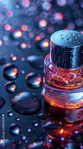 Dry serum deodorant with Glutaglow, ampoule, extreme closeup, vivid lighting, texture clarity , clean sharp focus
