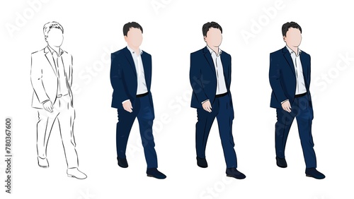 ビジネススーツを着た男性が社内を歩いている姿 