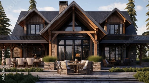 Contemporary farmhouse exterior design with modern front porch in architectural context
