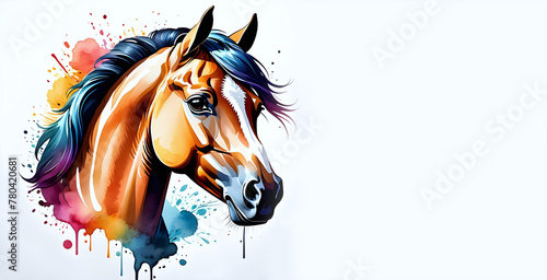 Illustration of a horse head on white background with watercolor vibe