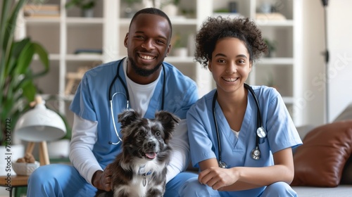 Veterinarians with a Happy Small Dog