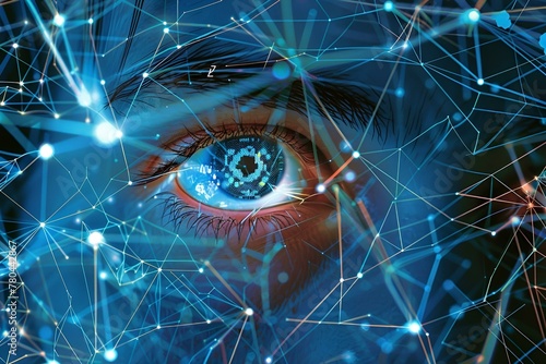 Połączenia sieciowe na tle źrenicy oka