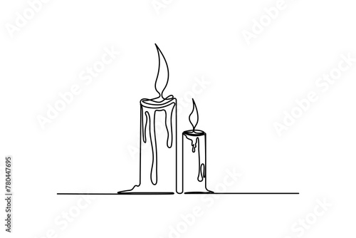Continuous one-line drawing candle burning flame—black contour line simple minimalist graphic isolated vector illustration.