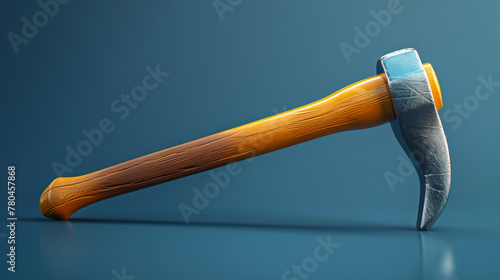 3D rendered illustration of a classic claw hammer with a wooden handle, placed against a solid blue background..