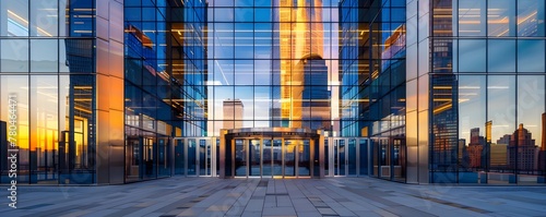 a glass building with a glass entrance
