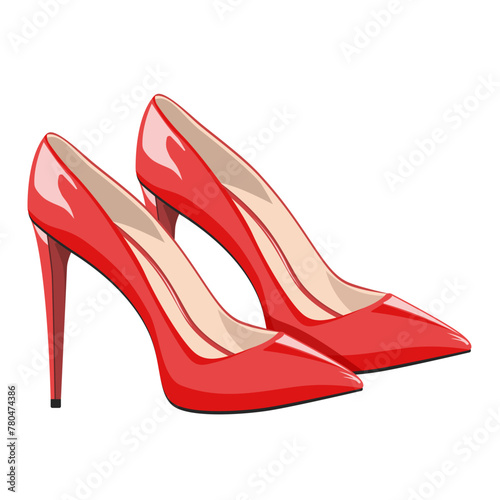 Women's red patent leather high heel shoes isolated on white background.Vector illustration for fashion designs,shoe stores.
