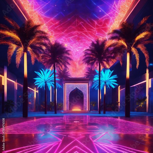  Photo of palm trees at night