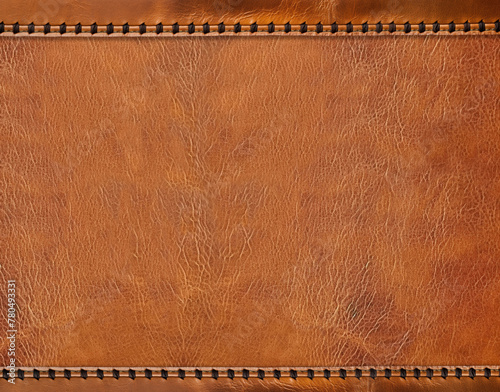 Horizontal or vertical leather background of brown colors with decorative braided edging. Decorative backdrop with cowhide texture and braided edge. Copy space for text