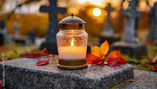 All Saints Day: Cemetery in November. Wszystkich Świętych. 