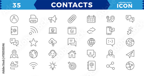 Contact & communication Iconset, outline icon for contact, chat and communication.Web and mobile icon. Chat, support, message, phone.Thin lines web icons set - Contact us.