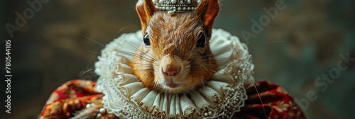 Regal Squirrel in Elizabethan Attire: A Whimsical Portrait