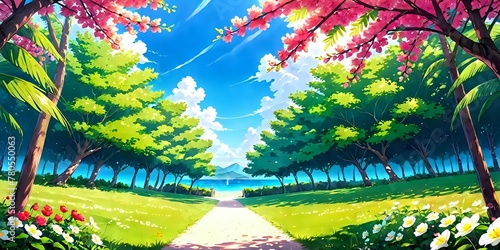 Path through the forest, anime wallpaper, illustration, background