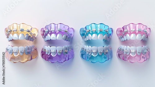 Four sets of braces with different colors