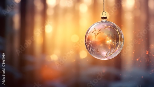 Glass balls hanging from branches. Christmas lights.枝か​​らぶら下がっているガラス球。クリスマス ライト。Generative AI 