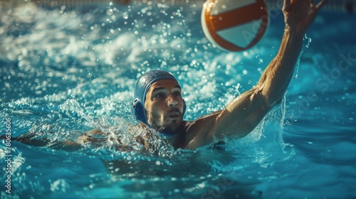 A man is playing with a ball in the water