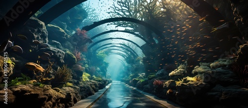 Beautiful Aquarium underwater tunnel view