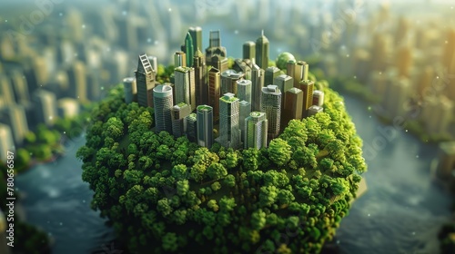 A 3D image of Earth featuring a green cityscape