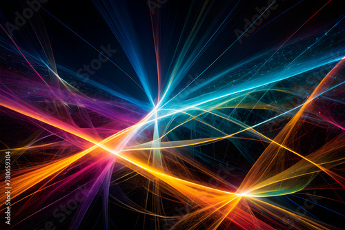 An abstract scene depicting a pulsating network of light and energy Lines of varying thickness and color intertwine, Background image of tablecloth and wallpaper