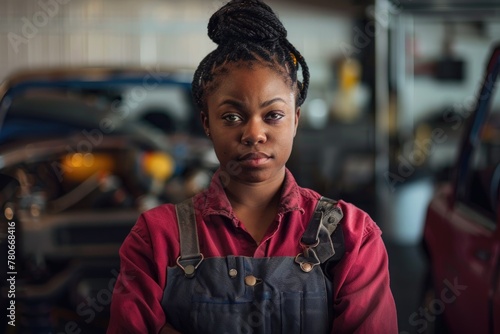 Portrait of a young female automotive mechanic