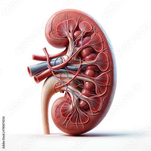 Human Kidney Anatomy 3D Illustration on White Background