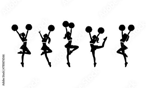 silhouettes and vector icon set of cheerleaders in black and white cheerleaders in black and white design 