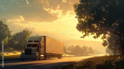 A truck is driving on a country highway, cargo transportation, delivery