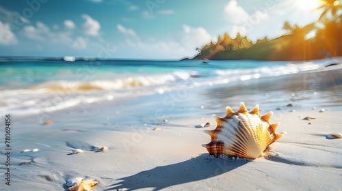 Summer beach with starfish and shells
