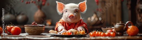 Japanese chef pig creating culinary masterpieces a delightful fusion of cuteness and culinary tradition