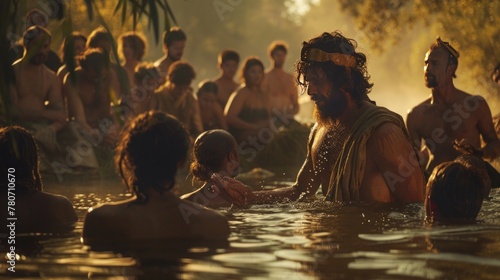 John the Baptist baptizes people in the river Jordan