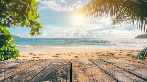 beautiful beach on a wooden board perfect for placing things in high resolution and quality
