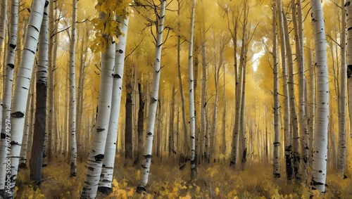 A peaceful grove of aspen trees with leaves quaking in the breeze.