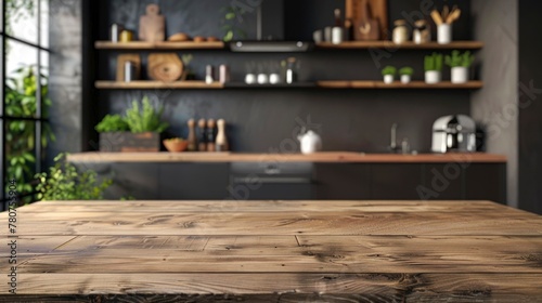 beautiful kitchen on a wooden board to place objects in high resolution and high quality