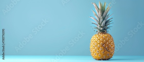  A pineapple on a blue surface against a light blue background