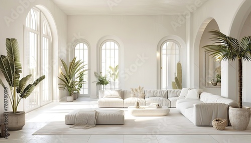 bright interior of the loggia, winter garden, cozy balcony , terrace, luxury interior with plants and a large sofa