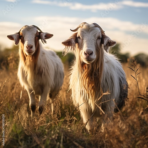 illustration of Boer goats with brownish-red heads and necks , Generative ai