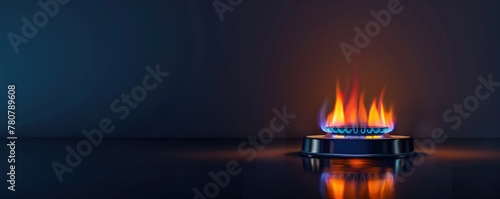 A close up of the gas flame in the black kitchen.