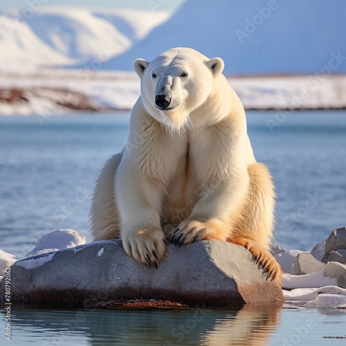illustration of A photography of Polar Bear wild animal siting near, Generative ai