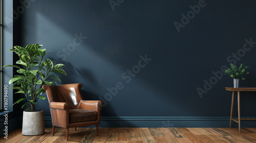 interior of a room with a leather armchair