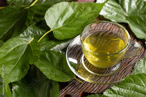 Mulberry Tea. Glass cup of mulberry leaf tea.