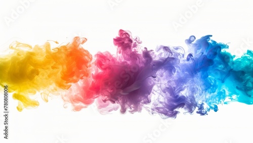 Colorful smoke splash background, rainbow color ink watercolor paint isolated on white background.