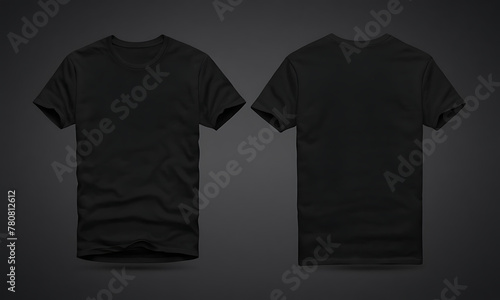Blank black t-shirt, front and back tshirt, tee mockup template