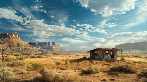 A small house isolated in the vast desert. Perfect for illustrating isolation and solitude