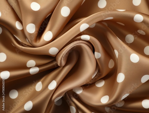 a brown fabric with white polka dots