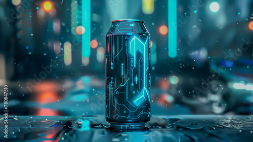 A sleek and futuristic can design that incorporates imagery of digital gaming elements and references to the competitive gaming scene