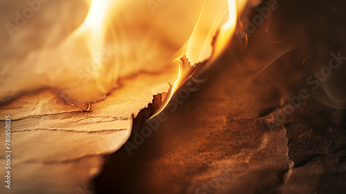 Burning aged paper with flames