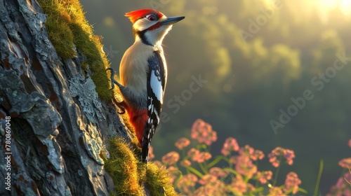 A 3d woodpecker is knocking a tree, generated with AI