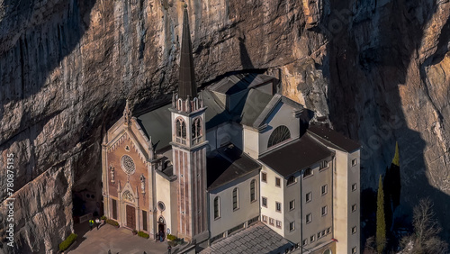 Medieval church Santuario Basilica Madonna della Corona on the cliffs Verona, Italy