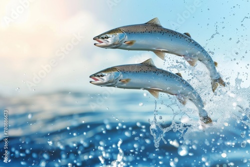 Atlantic salmon leaping out of the water